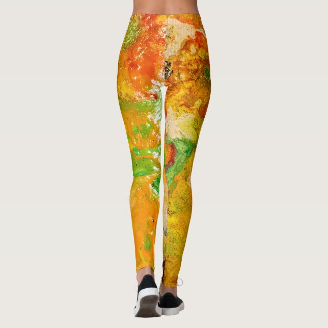 Sommarblommor abstrakt Orange Guld Gult  Leggings (Baksida)