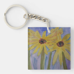 Sommarblommor, akryl-Nyckelring, Gult
