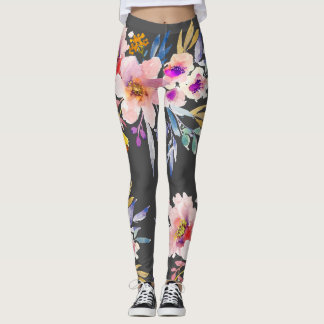 sommarblommor av vattendfärg vår leggings