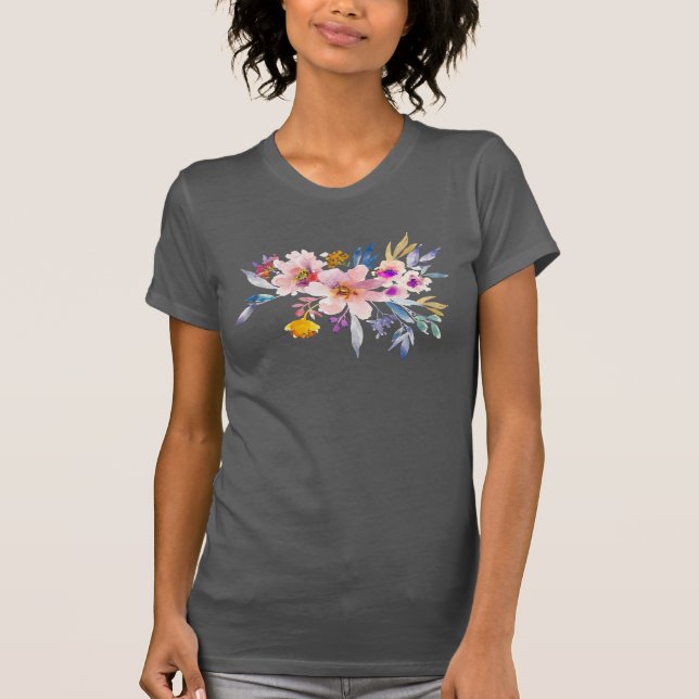 sommarblommor av vattendfärg vår t shirt (Framsida)