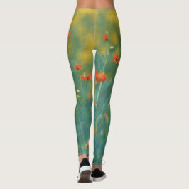 Sommarblommor (blommig åker) (röda blommor) leggings