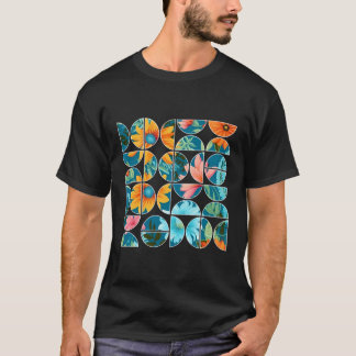 Sommarblommor Blommigt Botanical Geometric Halva C T Shirt