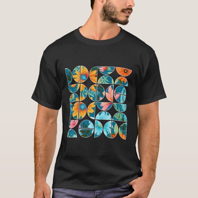 Sommarblommor Blommigt Botanical Geometric Halva C T Shirt (Framsida)