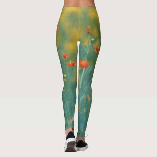 Sommarblommor (Blommigt Fält) (Röda blommor) Leggings (Baksida)