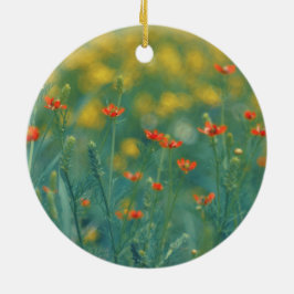 Sommarblommor (blomsterfält) (röda blommor) julgransprydnad keramik