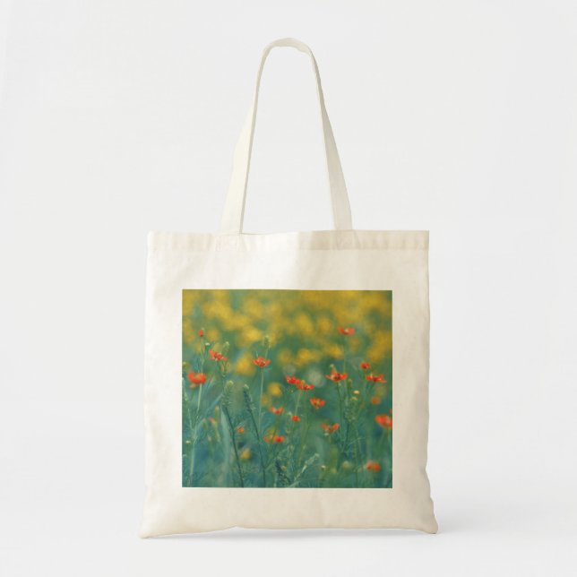 Sommarblommor (blomsterfält) (röda blommor) tygkasse (Framsidan)
