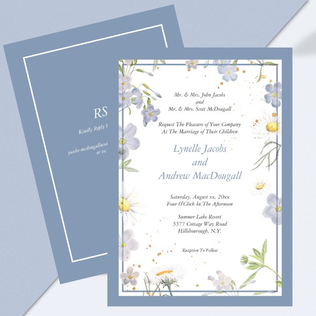 sommarblommor Blue Bröllop med OSA Inbjudningar (Summer Flowers Blue Wedding with RSVP Invitation)