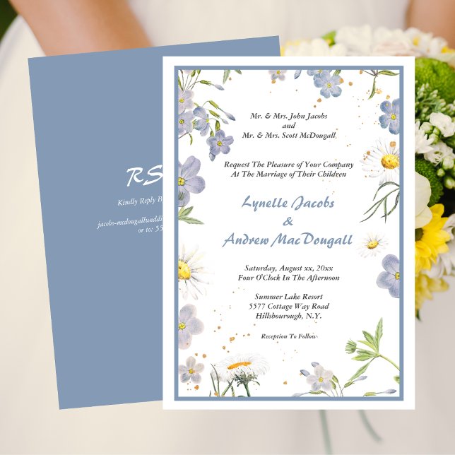 sommarblommor Blue Bröllop med OSA Inbjudningar (Summer Flowers Blue Wedding with RSVP Invitation)