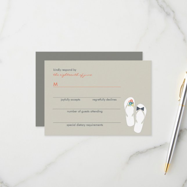 Sommarblommor Bride & Groom Flinflip flops Bröllop OSA Kort (Fram/Back In Situ)