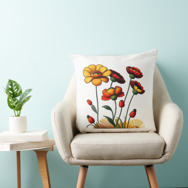 Sommarblommor Cotton Dekorativ kudde (Stol)