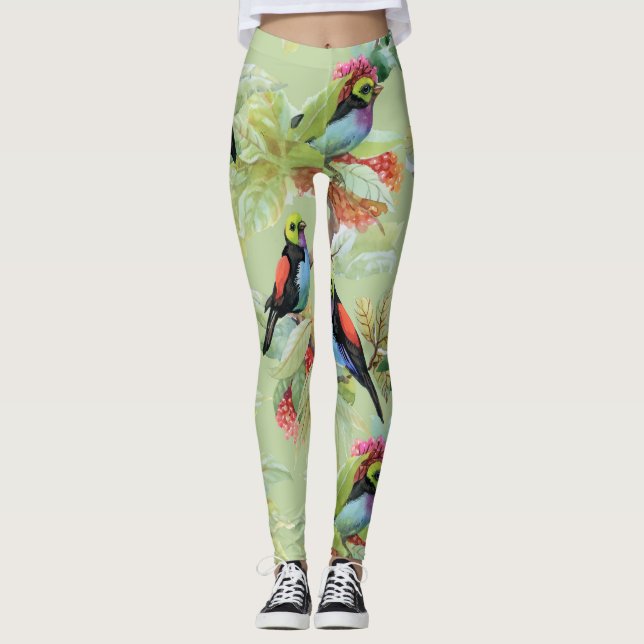 Sommarblommor Fåglar: Tropical Mönster Leggings (Framsida)