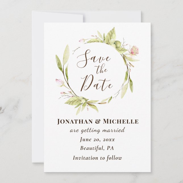 sommarblommor Greenery Blommigt Ram Bröllop Spara Datumet (Framsida)