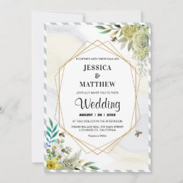 Sommarblommor Guld ram Bröllop Inbjudningar