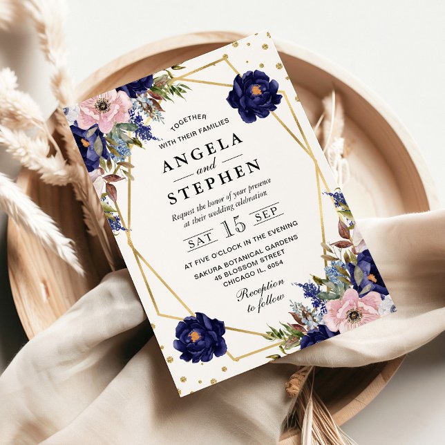 Sommarblommor Guld Ram Bröllop Inbjudningar (Skapare uppladdad)
