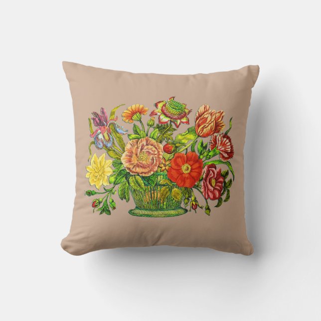 Sommarblommor i Basket, Beige Background Kudde (Framsida)
