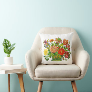 Sommarblommor i Basket, Vintage Art Kudde