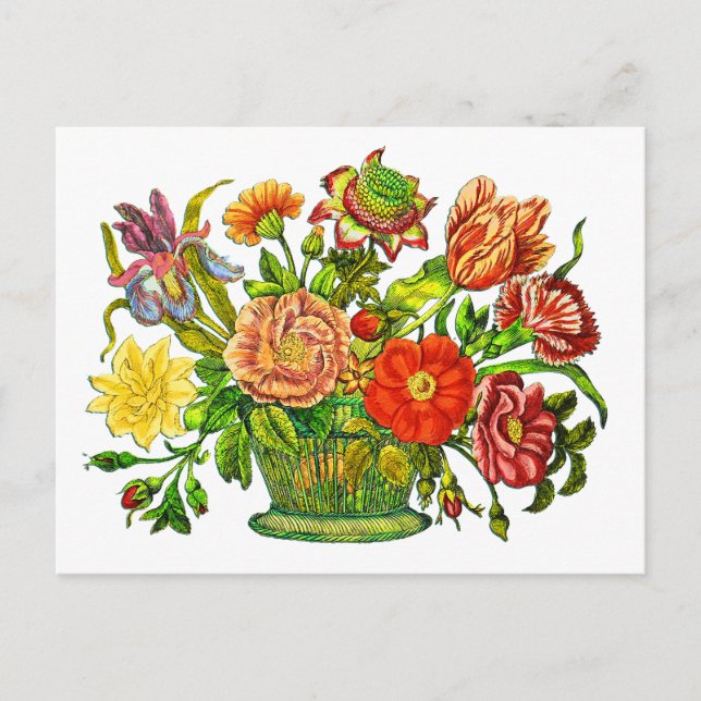 Sommarblommor i Basket, Vintage Art Vykort (Framsida)
