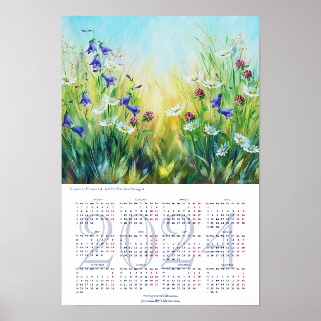 Sommarblommor, konstgjord kalender 2024 Poster (Framsidan)