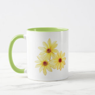 Sommarblommor med gult, vattenfärg, dahlia mugg