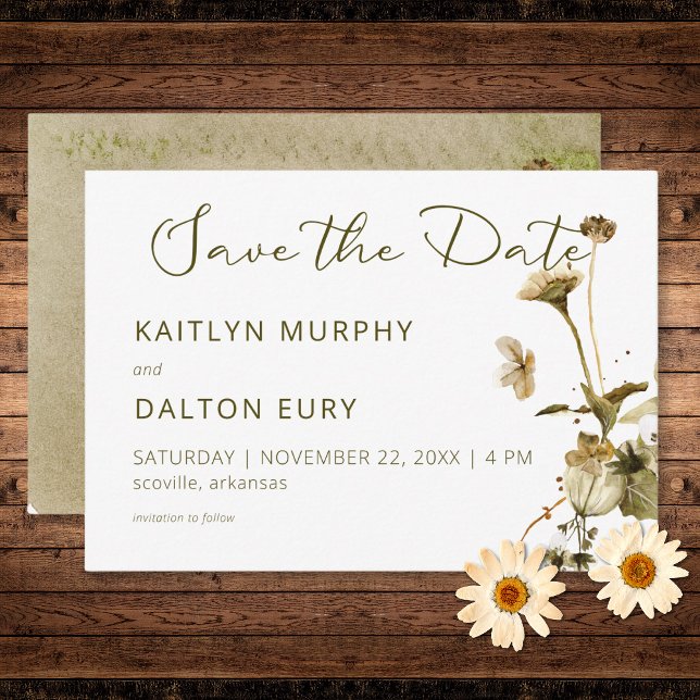 Sommarblommor och Daisy Spara datumkortet Datumet (Summer Wildflowers & Daisies Save the Date Card)