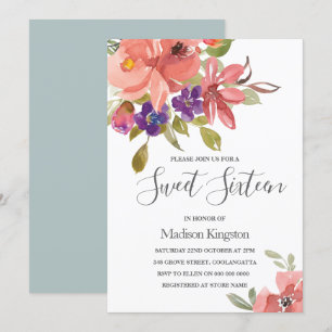 Sommarblommor Persika Sweet 16 Födelsedagsinbjudan Inbjudningar