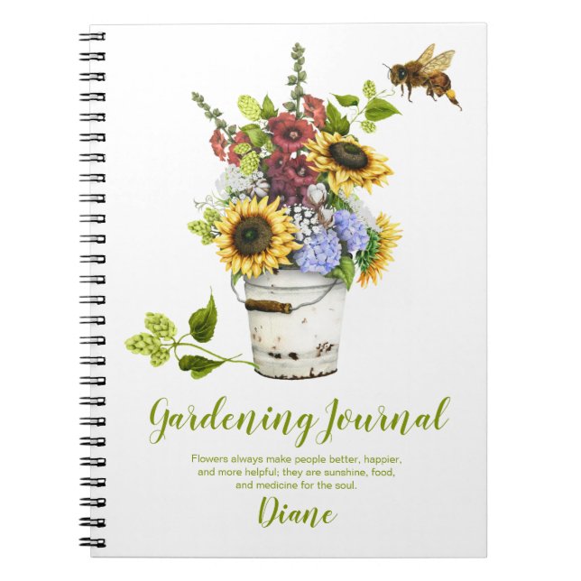 Sommarblommor Rustic Bucket  Journal Anteckningsbok (Framsidan)