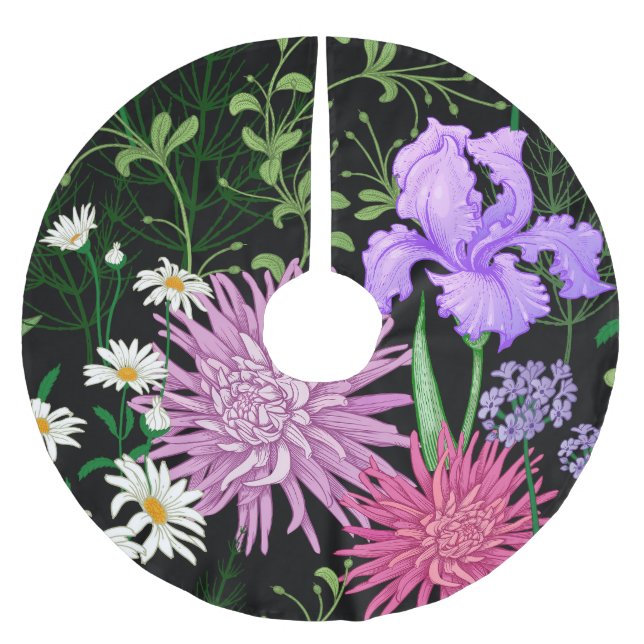 Sommarblommor Sömlös Vild Sketch Julgransmatta Borstad Polyester (Framsidan)