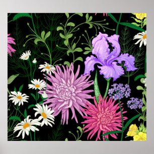 Sommarblommor Sömlös Vild Sketch Poster
