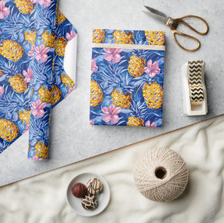 Sommarblommor Tropisk Ananas Blommig Mönster Presentpapper