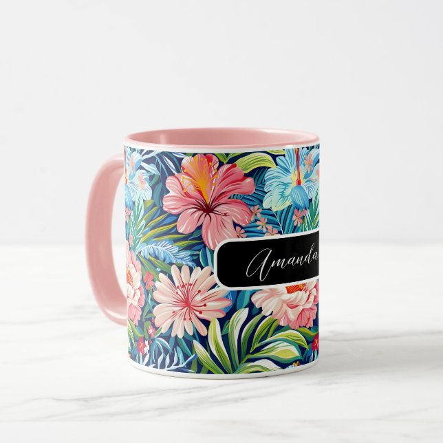 Sommarblommor Tropisk Vacker Blommig Mönster Mugg (Framsida vänster)