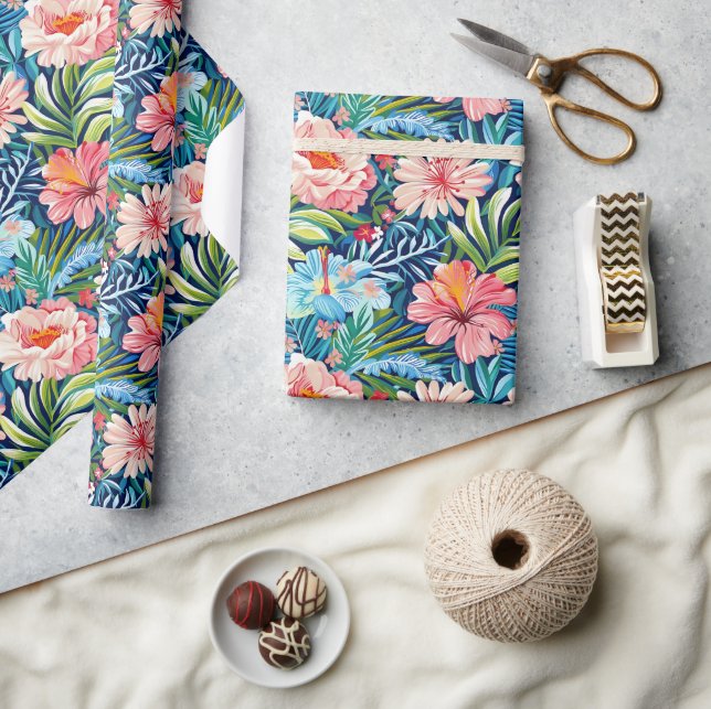 Sommarblommor Tropisk Vacker Blommig Mönster Presentpapper (Hantverk)