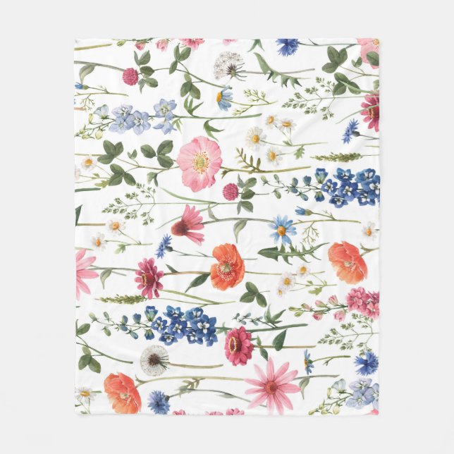 Sommarblommor, vattenfärgade sömlösa mönster. fleecefilt (Framsidan)