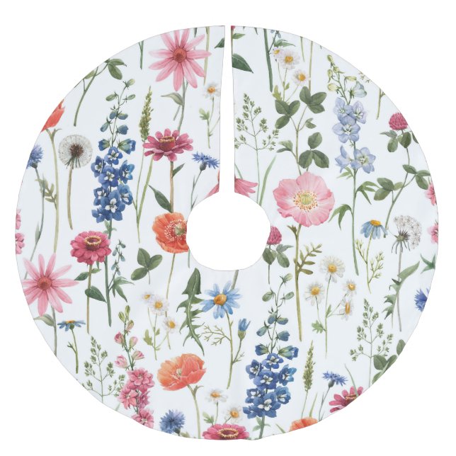 Sommarblommor, vattenfärgade sömlösa mönster. julgransmatta borstad polyester (Framsidan)