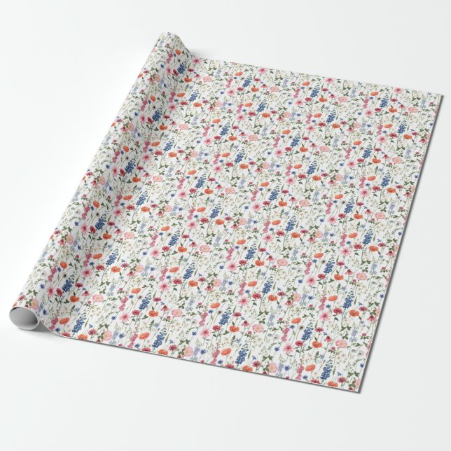 Sommarblommor, vattenfärgade sömlösa mönster. presentpapper (Utrullad)