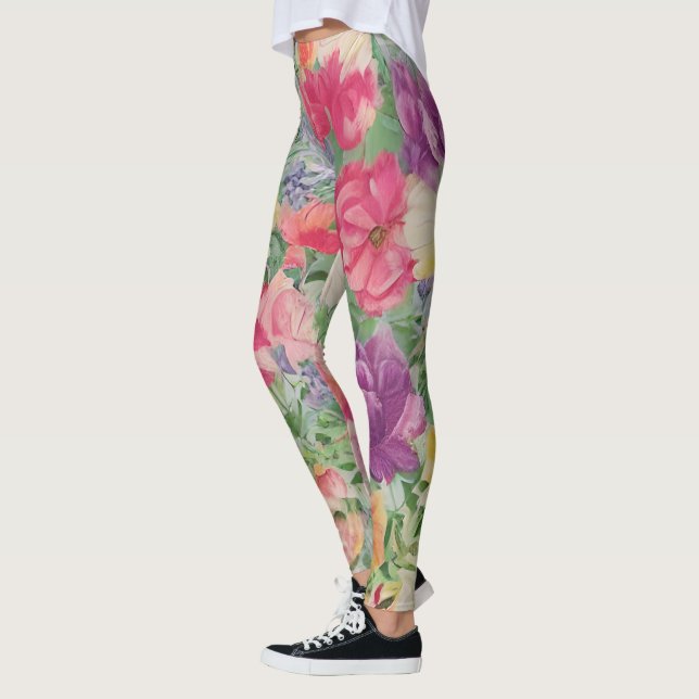Sommarblommor, vattenfärgsblomning leggings (Vänster)