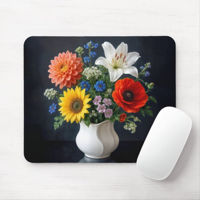 Sommarblomsterbukett i vas musmatta (Med mus)