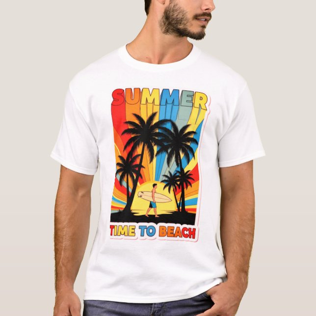 Sommarboeach Vibes Surfing Retro Sunset Design T Shirt (Framsida)