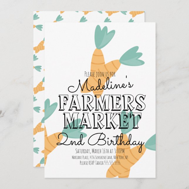 Sommarbondens marknad Morötter Grönsaker Inbjudningar (Fram/baksida)