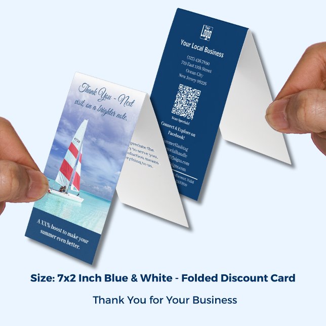 Sommarboost - mappat diskonteringskort för Tack Kort (Summer Boost - Folded Thank You Discount Card; Size7x2 or Folded 3.5x2 Inch)