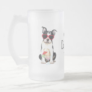 Sommarboston Terrier Frostat Ölglas