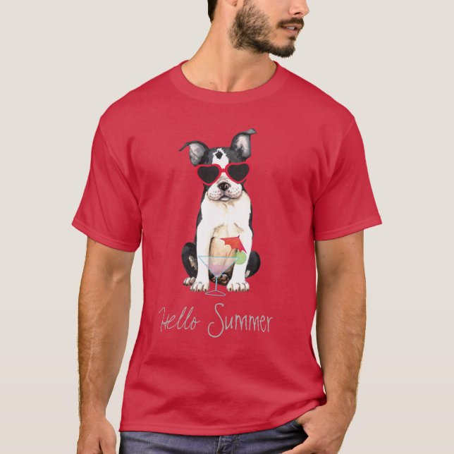 Sommarboston Terrier T Shirt (Framsida)