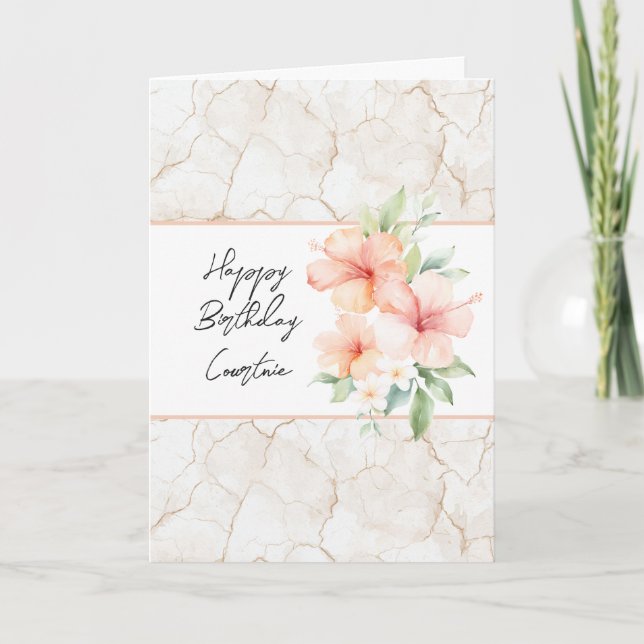 Sommarbreeze Persika Hibiskus Blommor Födelsedag Kort (Framsida)