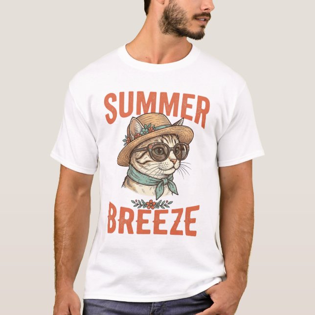 Sommarbris Katt Vintage Gravyr T-Shirt Design_1 (Framsida)