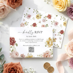 Sommarbröllop med blomstermotiv och QR-kod OSA Kort