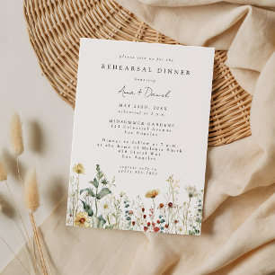 Sommarbröllop med vildblommor Rehearsal Dinner Inbjudningar