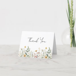 Sommarbröllop på äng med vilda blommor tack kort