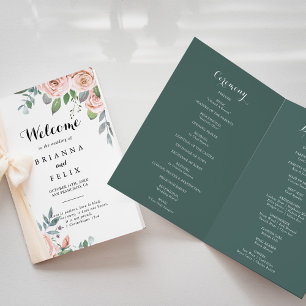 Sommarbrosig Blommigt Calligraphy Folded Bröllop Program