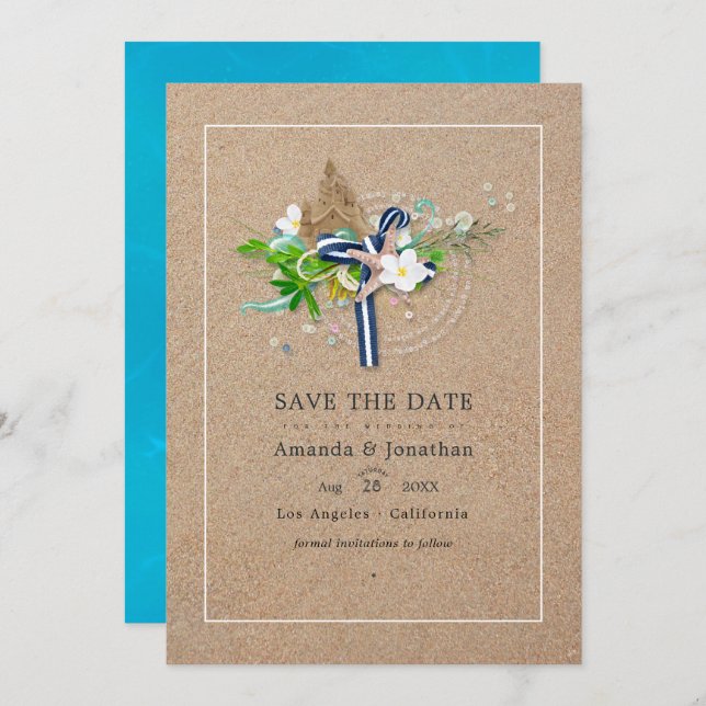 Sommarbryllup på stranden Foto Spara Datumet (Fram/baksida)