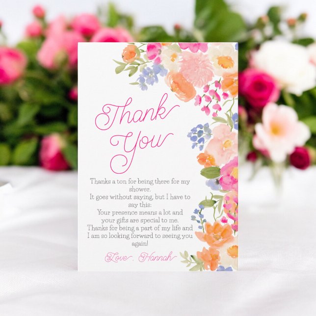 Sommarbukett vilda blommor bröllopsdusch tack kort (Summer bight pretty wildflowers bridal shower thank you card)