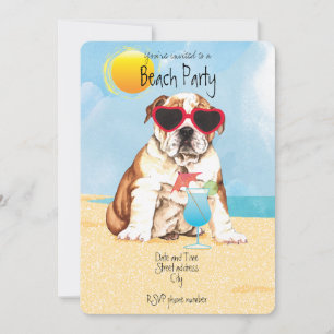 Sommarbulldog Beach Party-inbjudan Julkort